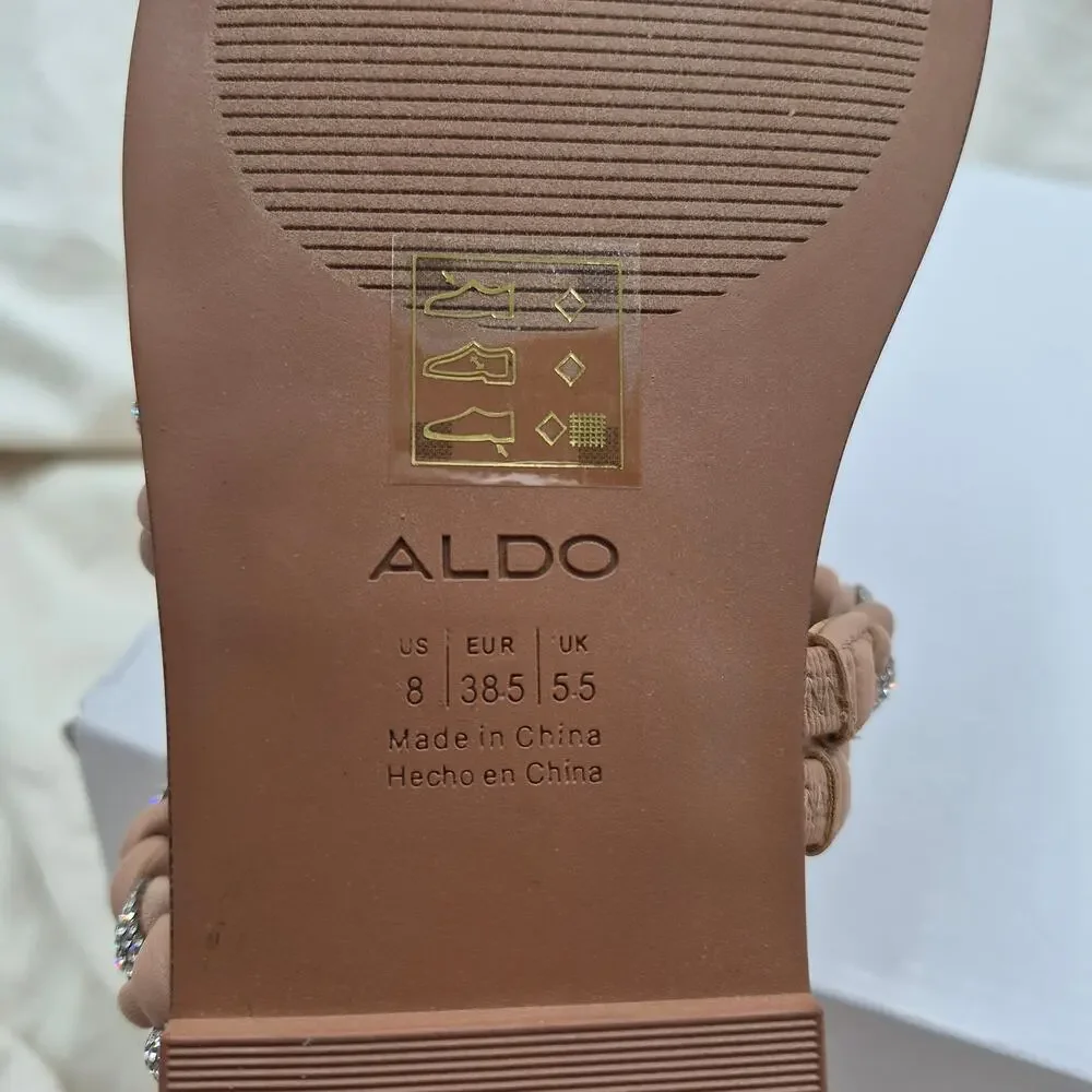 NEW ALDO Women Tritoney flat slip-on slide sandal braided straps crystal size 8